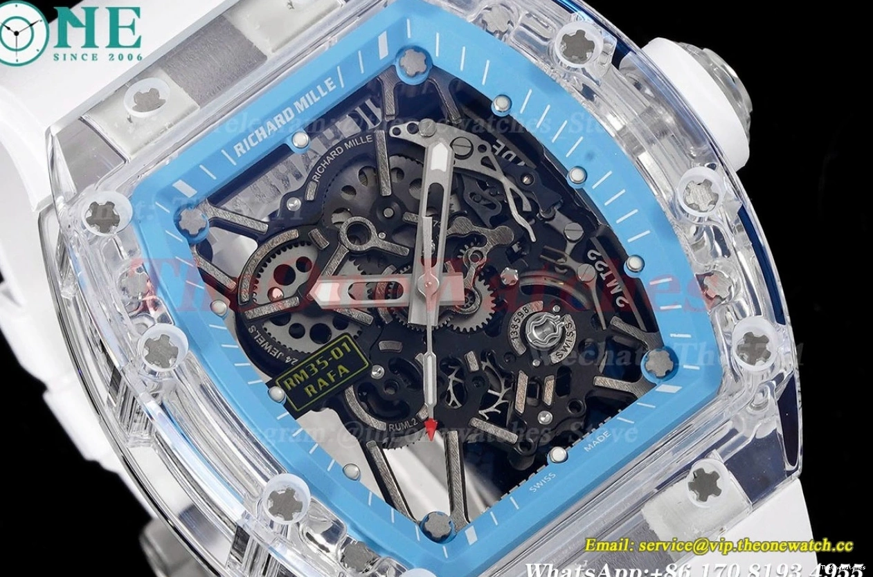 White Blue Rubber With Clone Strap Dial Transparent Skeleton RMSF RM35-01 RMUL2 0127